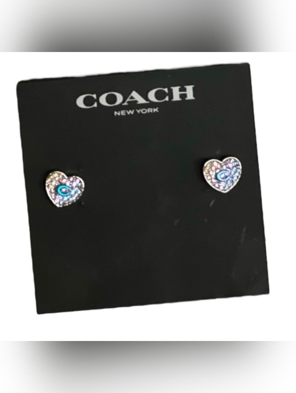 Coach Silver Heart Ombre With Pink And Blue Studs NWT